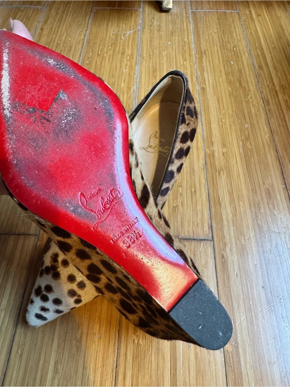 Christian Louboutin Leopard Print Calf Hair Pointed Wedge Pumps - Brown/Black